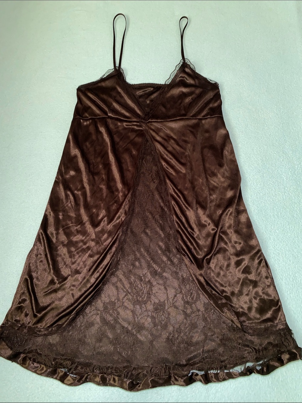 Unbranded satin silky floral lace front panel slip lingerie chemise black size M